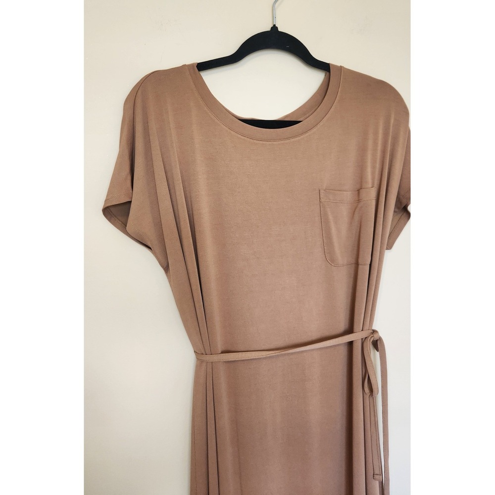 J Jill Womens Brown Modal Blend Short Sleeve Belted Midi Dress Large NWT - Picture 2 of 5